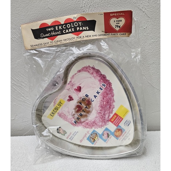 VINTAGE*NEW* Two Sweetheart Cake Pans Ekcoloy USA Heart Shaped EKCO Baking Tray‎ - Picture 5 of 12